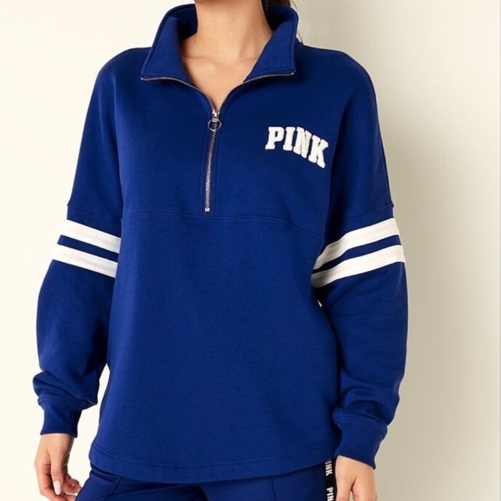 PINK Victoria's Secret Fleece Oversized Sweatshirt Quarter-Zip Size XS